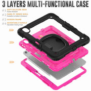 For iPad Air 11 2024 Handle Silicone Hydric PC Tablet Case with Shoulder Strap(Rose Red PC)