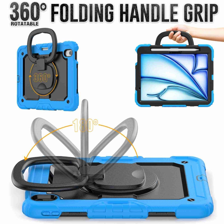 For iPad Air 11 2025 / 2024 Handle Silicone Hydric PC Tablet Case with Shoulder Strap(Light Blue)