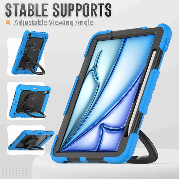 For iPad Air 11 2025 / 2024 Handle Silicone Hydric PC Tablet Case with Shoulder Strap(Light Blue)