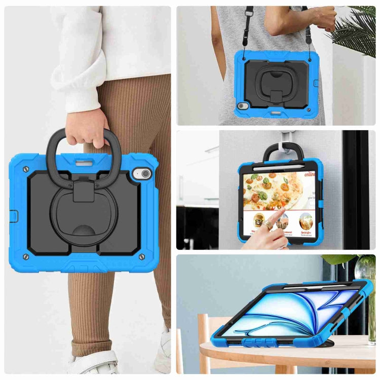 For iPad Air 11 2025 / 2024 Handle Silicone Hydric PC Tablet Case with Shoulder Strap(Light Blue)