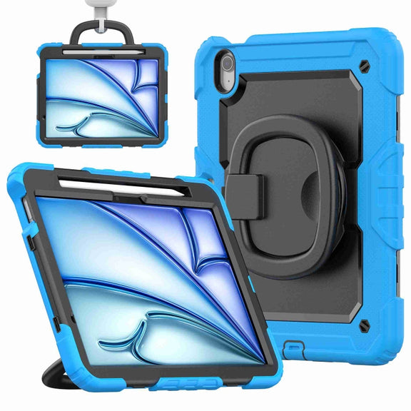 For iPad Air 11 2025 / 2024 Handle Silicone Hydric PC Tablet Case with Shoulder Strap(Light Blue)