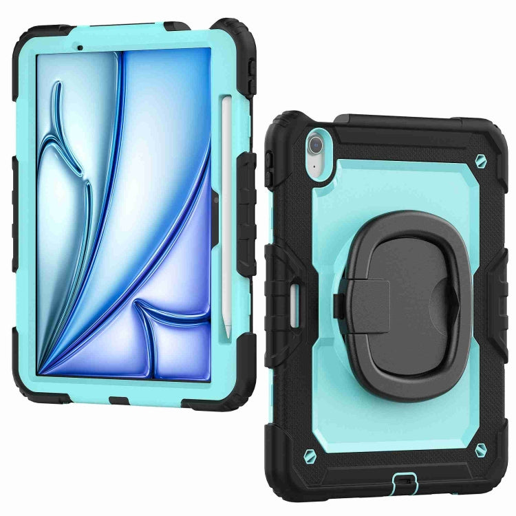 For iPad Air 11 2024 Handle Silicone Hydric PC Tablet Case with Shoulder Strap(Light Blue PC)