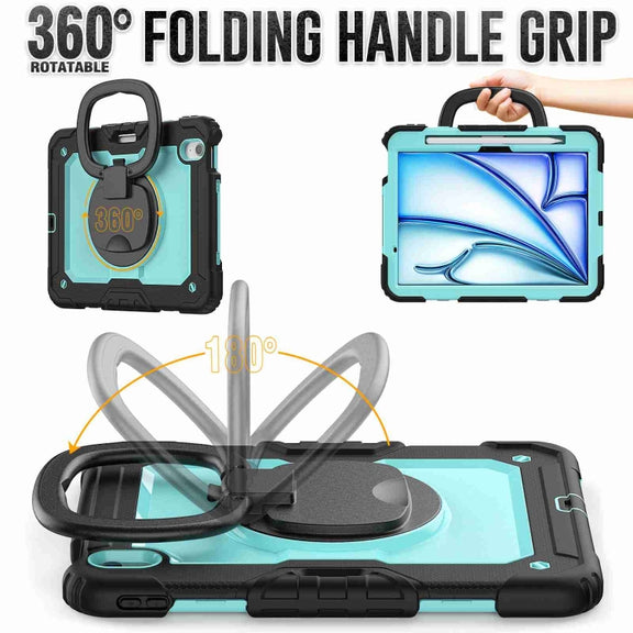 For iPad Air 11 2024 Handle Silicone Hydric PC Tablet Case with Shoulder Strap(Light Blue PC)