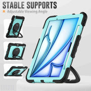 For iPad Air 11 2024 Handle Silicone Hydric PC Tablet Case with Shoulder Strap(Light Blue PC)