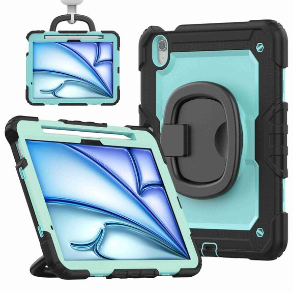 For iPad Air 11 2024 Handle Silicone Hydric PC Tablet Case with Shoulder Strap(Light Blue PC)