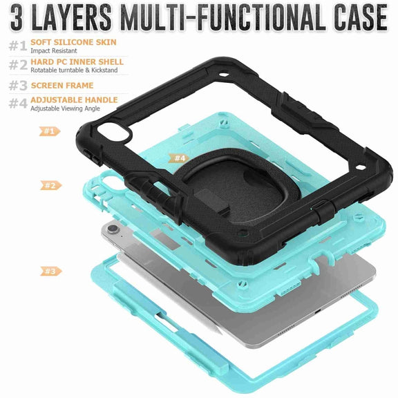 For iPad Air 11 2024 Handle Silicone Hydric PC Tablet Case with Shoulder Strap(Light Blue PC)