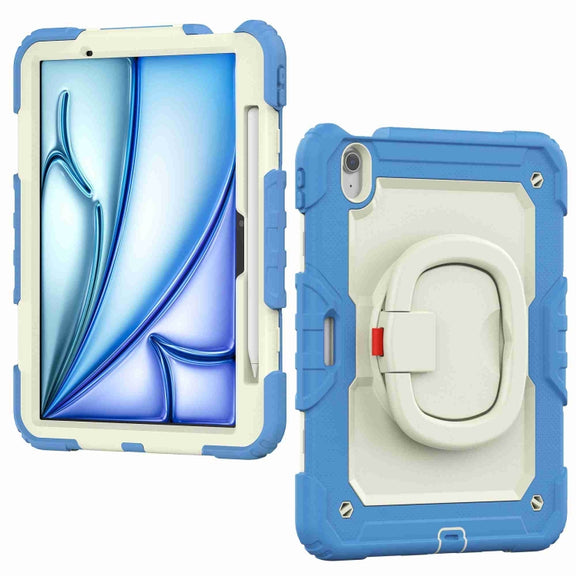 For iPad Air 11 2024 Handle Silicone Hydric PC Tablet Case with Shoulder Strap(Cyan-blue)