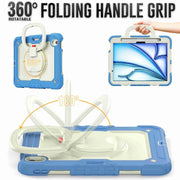 For iPad Air 11 2024 Handle Silicone Hydric PC Tablet Case with Shoulder Strap(Cyan-blue)