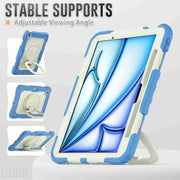 For iPad Air 11 2024 Handle Silicone Hydric PC Tablet Case with Shoulder Strap(Cyan-blue)