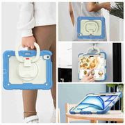 For iPad Air 11 2024 Handle Silicone Hydric PC Tablet Case with Shoulder Strap(Cyan-blue)