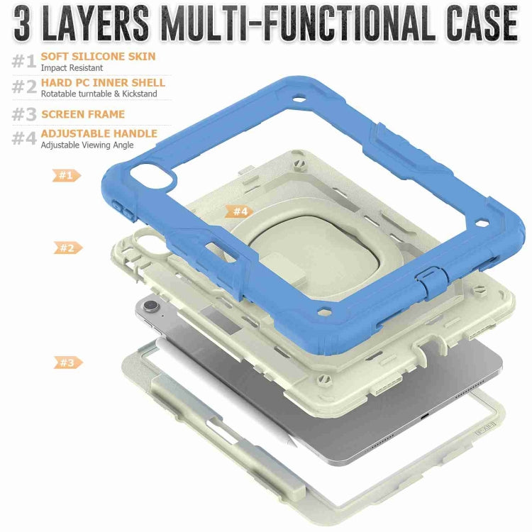 For iPad Air 11 2024 Handle Silicone Hydric PC Tablet Case with Shoulder Strap(Cyan-blue)