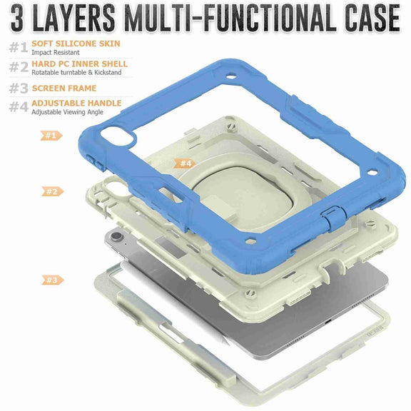 For iPad Air 11 2024 Handle Silicone Hydric PC Tablet Case with Shoulder Strap(Cyan-blue)