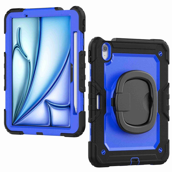 For iPad Air 11 2024 Handle Silicone Hydric PC Tablet Case with Shoulder Strap(Dark Blue PC)