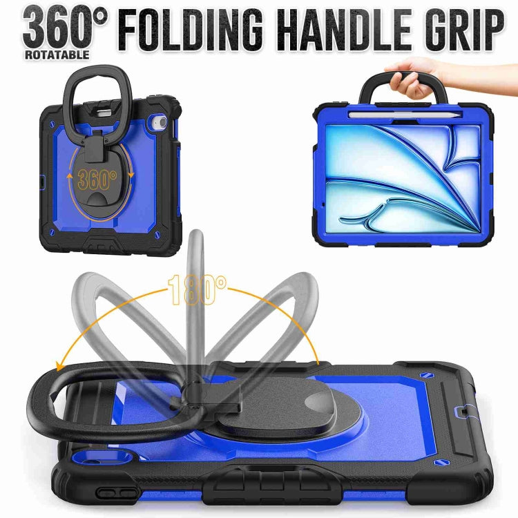 For iPad Air 11 2024 Handle Silicone Hydric PC Tablet Case with Shoulder Strap(Dark Blue PC)