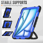 For iPad Air 11 2024 Handle Silicone Hydric PC Tablet Case with Shoulder Strap(Dark Blue PC)