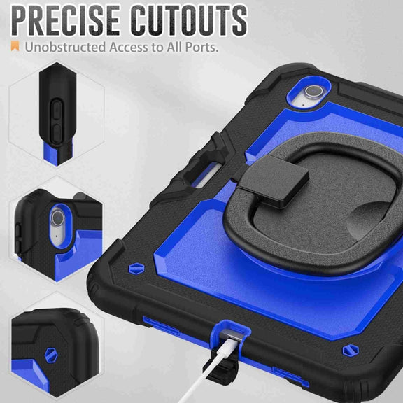 For iPad Air 11 2024 Handle Silicone Hydric PC Tablet Case with Shoulder Strap(Dark Blue PC)