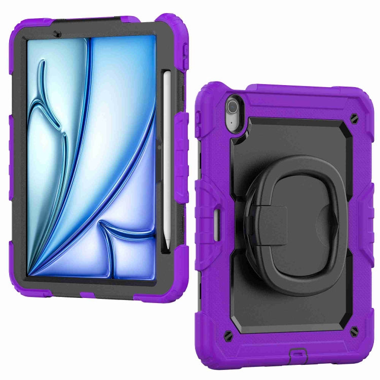 For iPad Air 11 2024 Handle Silicone Hydric PC Tablet Case with Shoulder Strap(Purple)