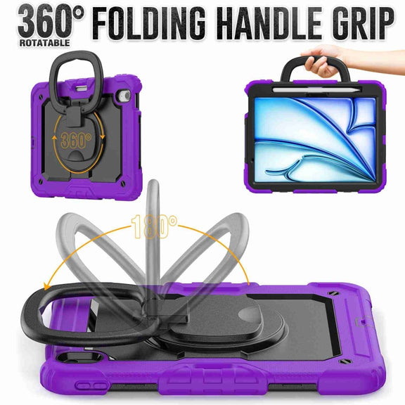 For iPad Air 11 2024 Handle Silicone Hydric PC Tablet Case with Shoulder Strap(Purple)