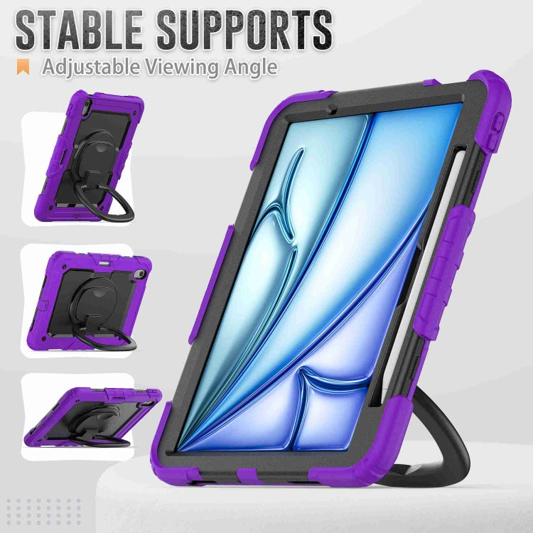 For iPad Air 11 2024 Handle Silicone Hydric PC Tablet Case with Shoulder Strap(Purple)