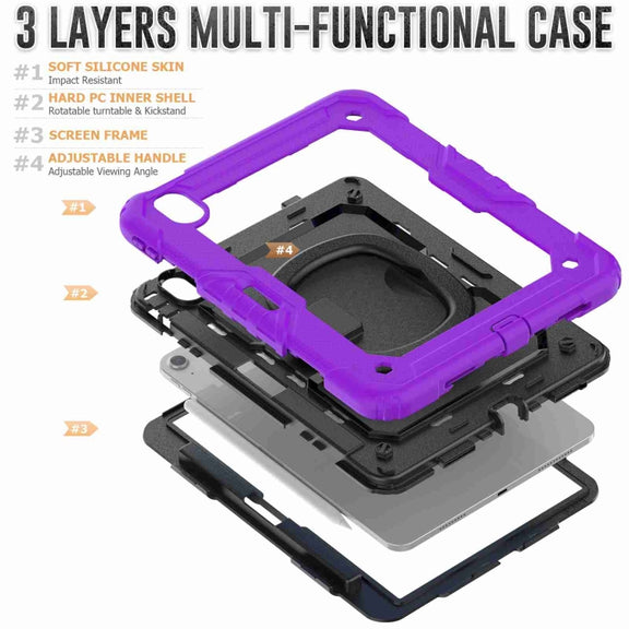 For iPad Air 11 2024 Handle Silicone Hydric PC Tablet Case with Shoulder Strap(Purple)