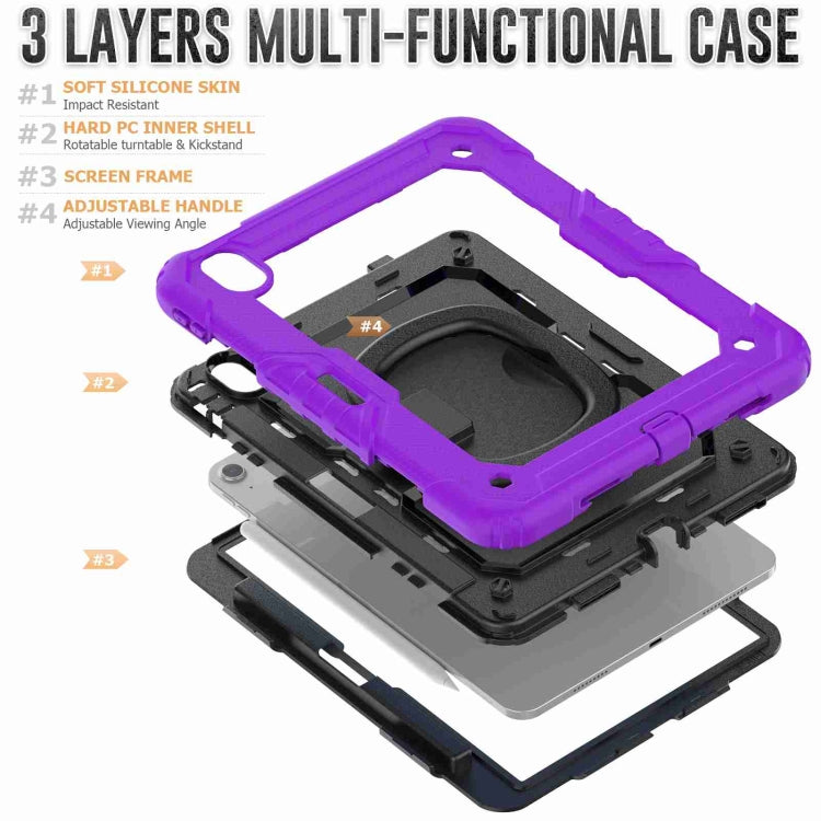 For iPad Air 11 2024 Handle Silicone Hydric PC Tablet Case with Shoulder Strap(Purple)
