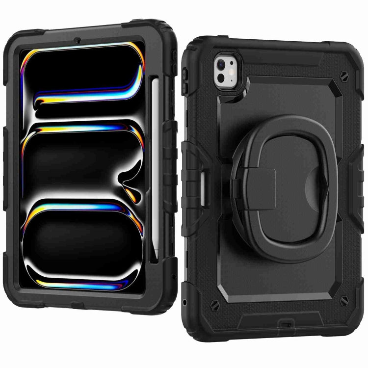 For iPad Pro 11 2024 Handle Silicone Hydric PC Tablet Case with Shoulder Strap(Black)