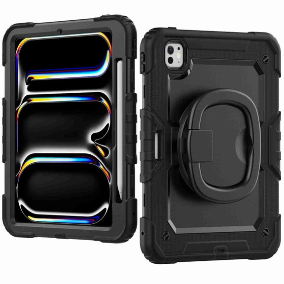 For iPad Pro 11 2024 Handle Silicone Hydric PC Tablet Case with Shoulder Strap(Black)