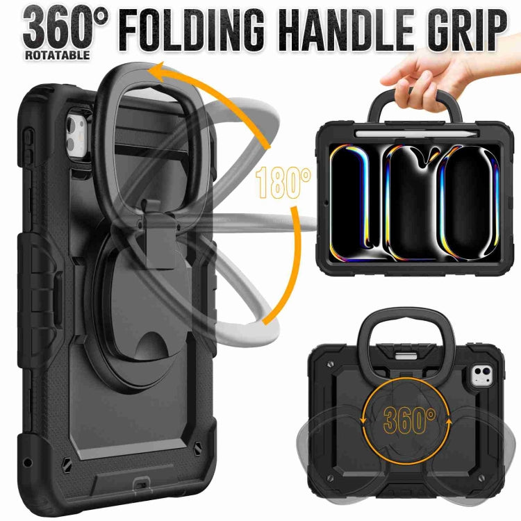 For iPad Pro 11 2024 Handle Silicone Hydric PC Tablet Case with Shoulder Strap(Black)