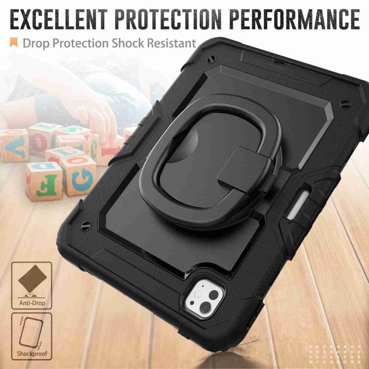 For iPad Pro 11 2024 Handle Silicone Hydric PC Tablet Case with Shoulder Strap(Black)