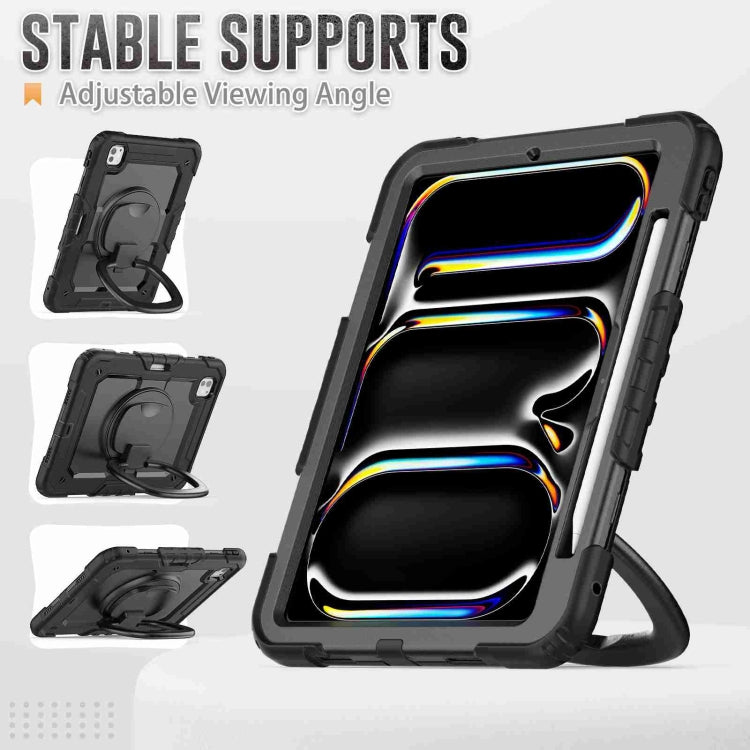 For iPad Pro 11 2024 Handle Silicone Hydric PC Tablet Case with Shoulder Strap(Black)