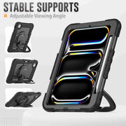 For iPad Pro 11 2024 Handle Silicone Hydric PC Tablet Case with Shoulder Strap(Black)