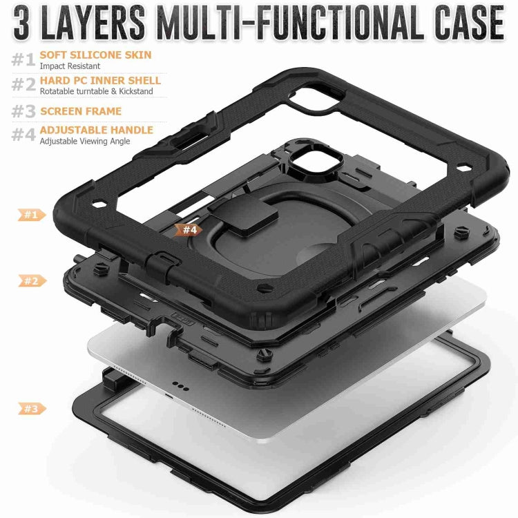 For iPad Pro 11 2024 Handle Silicone Hydric PC Tablet Case with Shoulder Strap(Black)