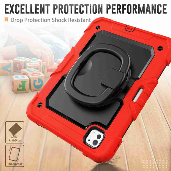 For iPad Pro 11 2024 Handle Silicone Hydric PC Tablet Case with Shoulder Strap(Red)
