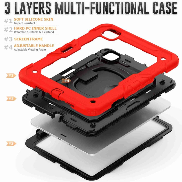 For iPad Pro 11 2024 Handle Silicone Hydric PC Tablet Case with Shoulder Strap(Red)