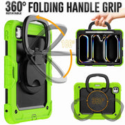 For iPad Pro 11 2024 Handle Silicone Hydric PC Tablet Case with Shoulder Strap(Yellow Green)
