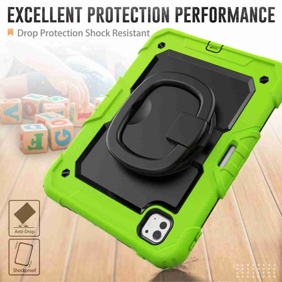 For iPad Pro 11 2024 Handle Silicone Hydric PC Tablet Case with Shoulder Strap(Yellow Green)