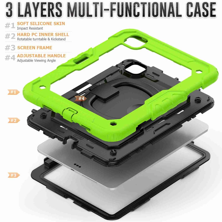 For iPad Pro 11 2024 Handle Silicone Hydric PC Tablet Case with Shoulder Strap(Yellow Green)