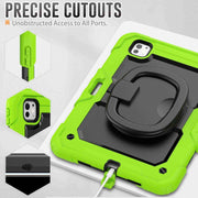 For iPad Pro 11 2024 Handle Silicone Hydric PC Tablet Case with Shoulder Strap(Yellow Green)