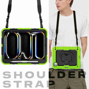 For iPad Pro 11 2024 Handle Silicone Hydric PC Tablet Case with Shoulder Strap(Yellow Green)
