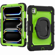 For iPad Pro 11 2024 Handle Silicone Hydric PC Tablet Case with Shoulder Strap(Yellow Green PC)
