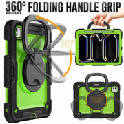 For iPad Pro 11 2024 Handle Silicone Hydric PC Tablet Case with Shoulder Strap(Yellow Green PC)