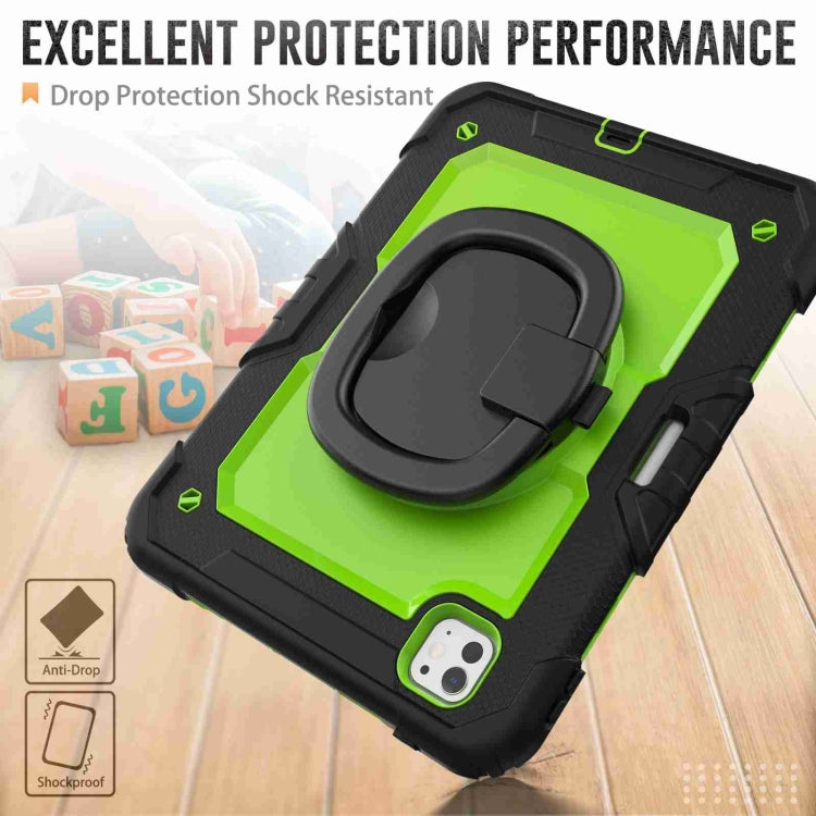 For iPad Pro 11 2024 Handle Silicone Hydric PC Tablet Case with Shoulder Strap(Yellow Green PC)
