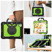 For iPad Pro 11 2024 Handle Silicone Hydric PC Tablet Case with Shoulder Strap(Yellow Green PC)