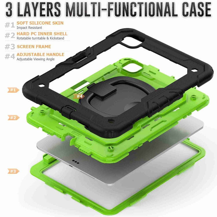 For iPad Pro 11 2024 Handle Silicone Hydric PC Tablet Case with Shoulder Strap(Yellow Green PC)