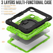 For iPad Pro 11 2024 Handle Silicone Hydric PC Tablet Case with Shoulder Strap(Yellow Green PC)
