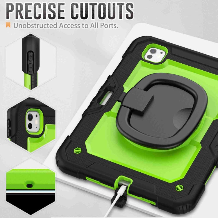 For iPad Pro 11 2024 Handle Silicone Hydric PC Tablet Case with Shoulder Strap(Yellow Green PC)