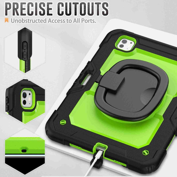 For iPad Pro 11 2024 Handle Silicone Hydric PC Tablet Case with Shoulder Strap(Yellow Green PC)