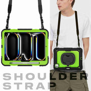 For iPad Pro 11 2024 Handle Silicone Hydric PC Tablet Case with Shoulder Strap(Yellow Green PC)