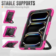 For iPad Pro 11 2024 Handle Silicone Hydric PC Tablet Case with Shoulder Strap(Rose Red)