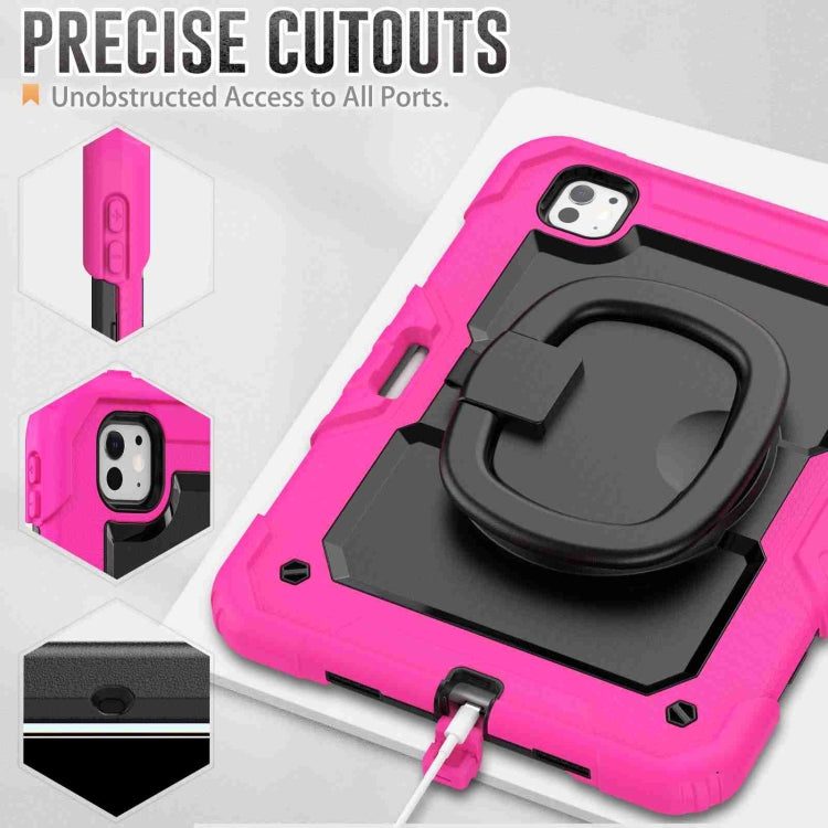 For iPad Pro 11 2024 Handle Silicone Hydric PC Tablet Case with Shoulder Strap(Rose Red)